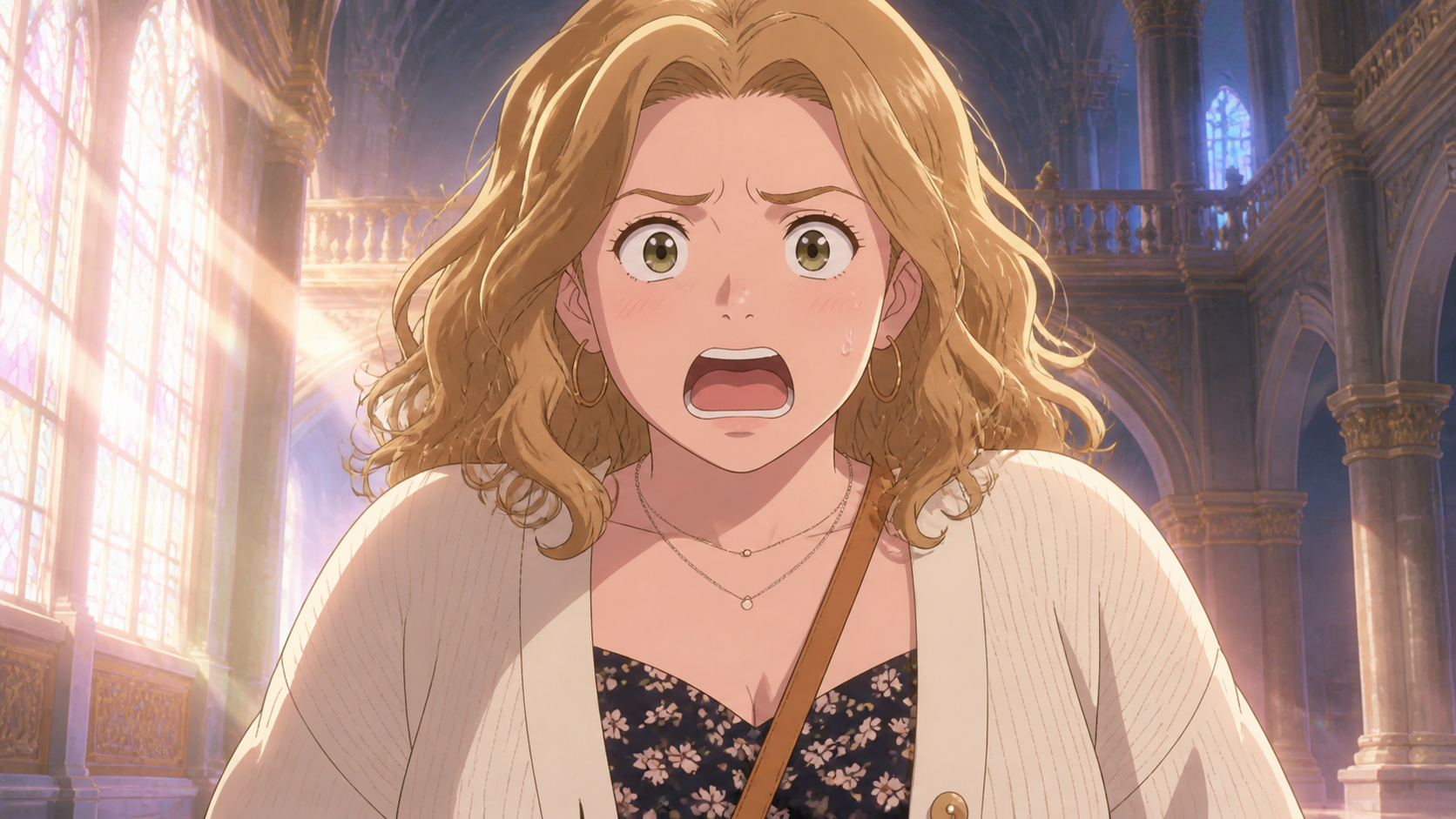 Developed anime opening frame with the heroine facing the camera